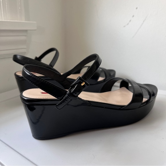 PRADA Linea Rossa Black Patent Platform Strap Slingback Sandals - Picture 5 of 16